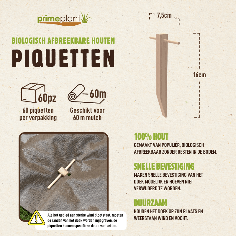 60 Biologisch abbaubare Pappholz-Heringe – Natürliche Befestigung für Mulchvlies (für ca. 60 m)